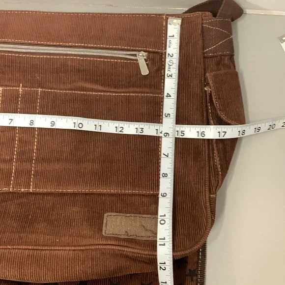 BONGO Brown Corduroy Star Pattern Messenger Bag adjustable strap - Picture 11 of 12